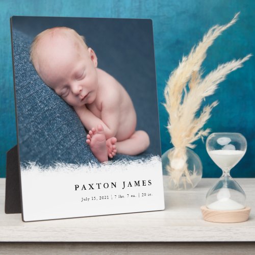 Stylish White Brush Stroke Baby Photo Plaque