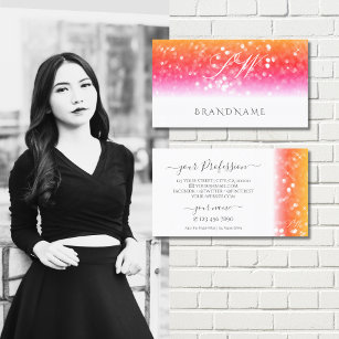 Stylish White Colorful Sparkling Glitter Monogram Business Card