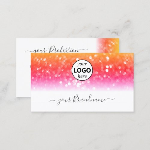 Stylish White Colorful Sparkling Glitter with Logo Business Card