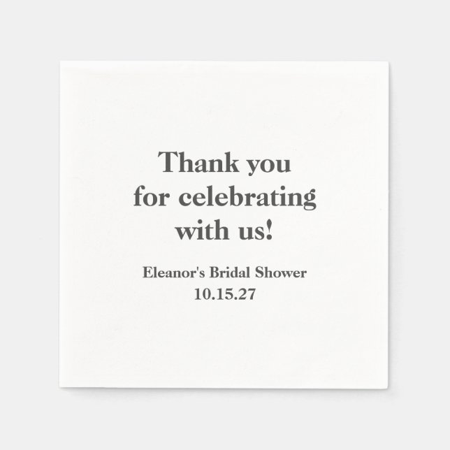 Stylish White Custom Bridal Shower Thank You Napkins (Front)