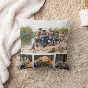 Stylish White Custom Multi Photo Collage  Throw Pillow