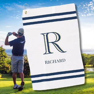Stylish White Custom Personalized Monogram Name Golf Towel