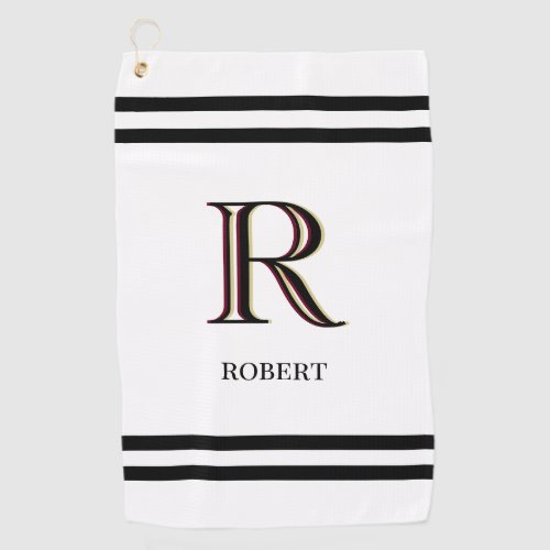 Stylish White Custom Personalized Monogram Name    Golf Towel