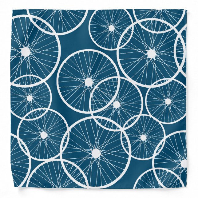Stylish White Cyclist Bike Wheels on Navy Blue Bandana (Front)