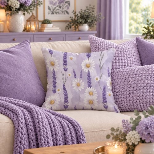 Stylish White Daisy Lavender Floral Accent Pillow