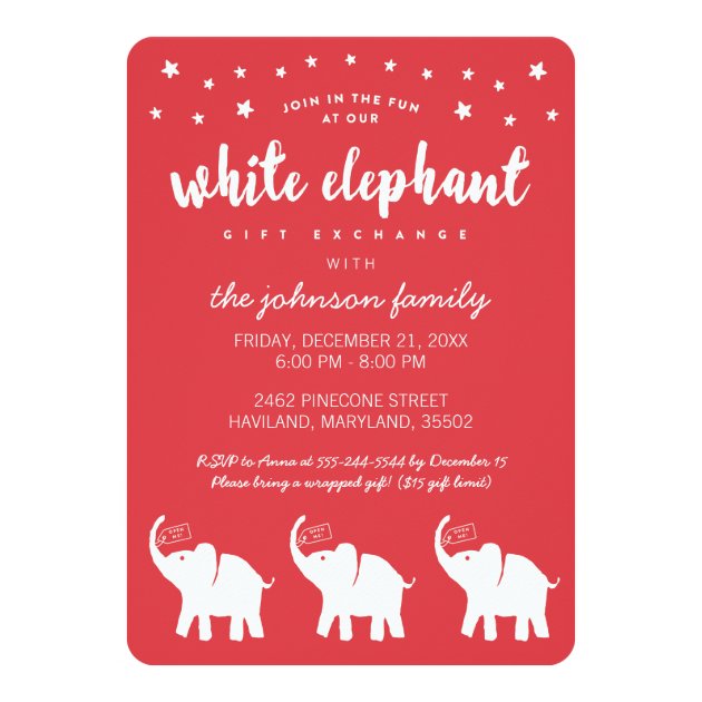 Stylish White Elephant Holiday Party Invitations