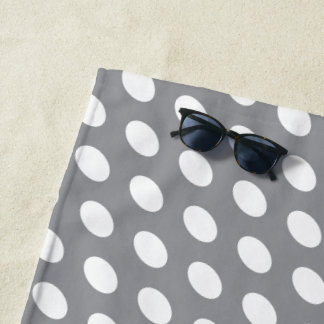 Stylish White Elliptical Polka Dots On Modern Gray Beach Towel