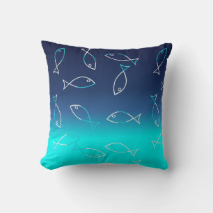 Stylish White Fish Pattern Sea Theme Throw Pillow