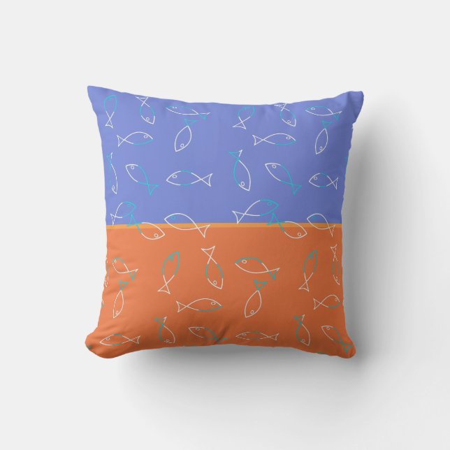 Stylish White Fish Pattern Sea Theme Throw Pillow (Front)