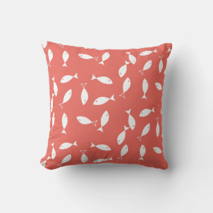 Stylish White Fish Pattern Sea Theme Throw Pillow