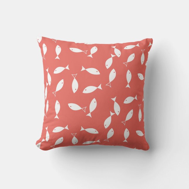 Stylish White Fish Pattern Sea Theme Throw Pillow (Front)