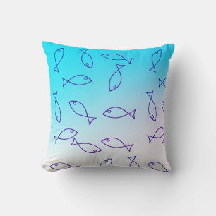 Stylish White Fish Pattern Sea Theme Throw Pillow