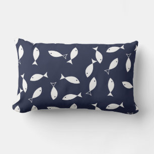 Stylish White Fish Pattern Sea Theme Throw Pillow