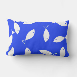 Stylish White Fish Pattern Sea Theme Throw Pillow