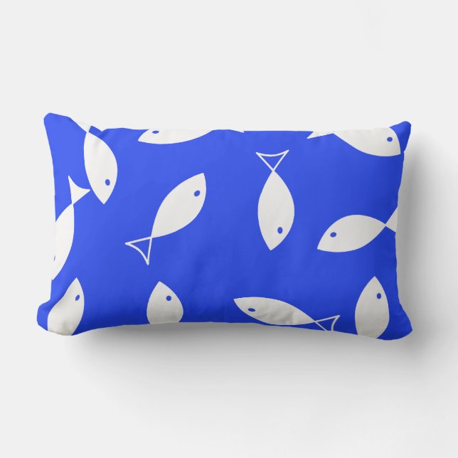 Stylish White Fish Pattern Sea Theme Throw Pillow (Front)