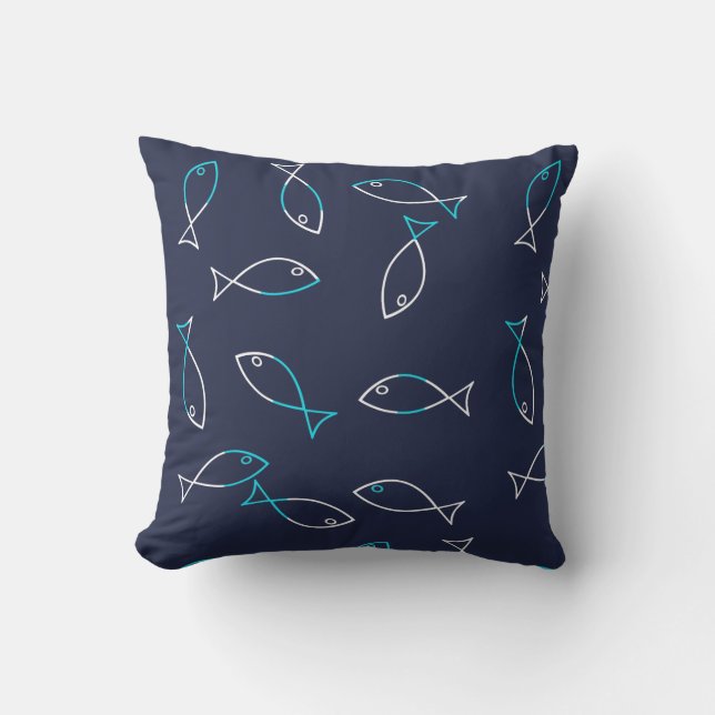 Stylish White Fish Pattern Sea Theme Throw Pillow (Front)