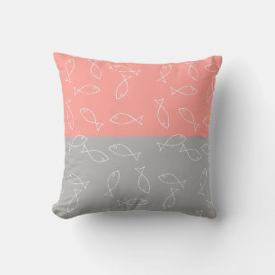 Stylish White Fish Pattern Sea Theme Throw Pillow