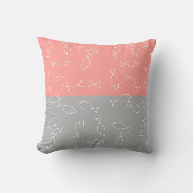 Stylish White Fish Pattern Sea Theme Throw Pillow (Front)