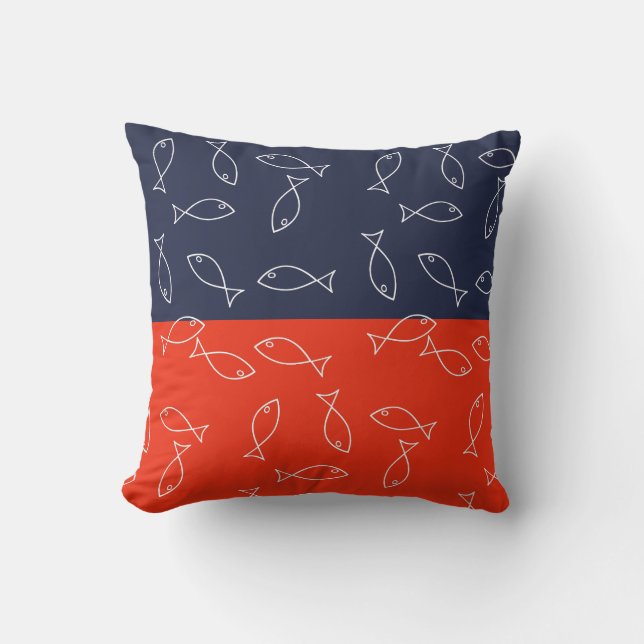 Stylish White Fish Pattern Sea Theme Throw Pillow (Front)