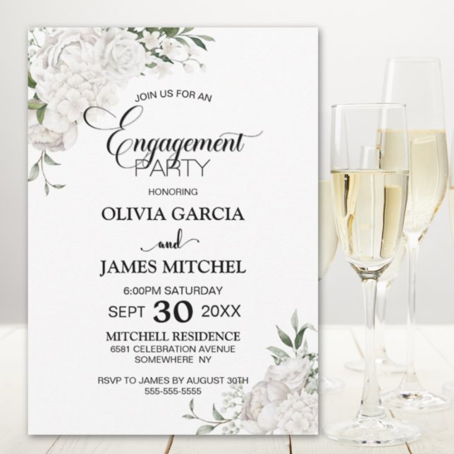 Stylish White Floral Engagement Party Invitation (Creator Uploaded)