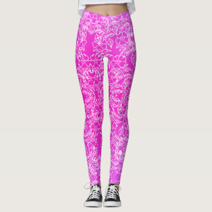 Stylish White Floral print pattern on pink Leggings