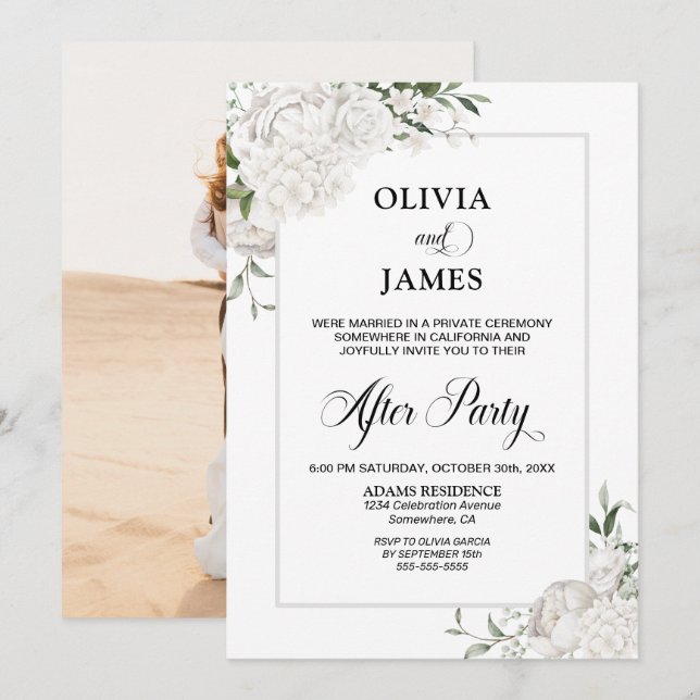 Stylish White Floral Wedding After Party Invitation (Front/Back)