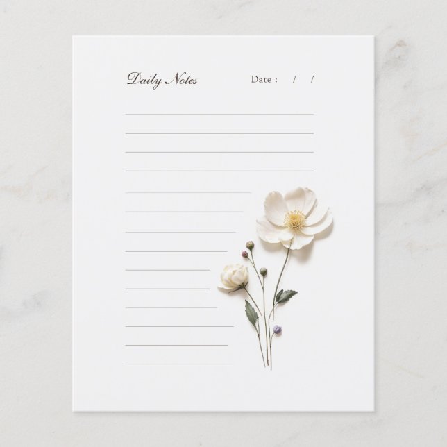 Stylish White Flower Lined Stationery Paper (Front)