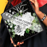 Stylish White Flowers Girly Graduate Graduation Cap Topper<br><div class="desc">A beauitful stylish graduation cap topper designed for girls,  features a display of white florals and hand painted foliage,  elegant faux gold confetti,  a white overlay strip,  the graduates name,  class of year,  and school name.</div>