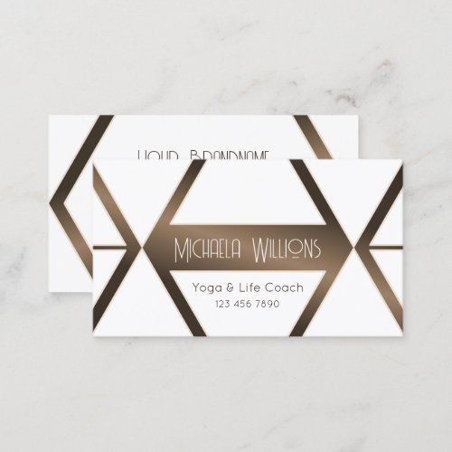 Stylish White Geometric Brown Shimmer Professional Business Card