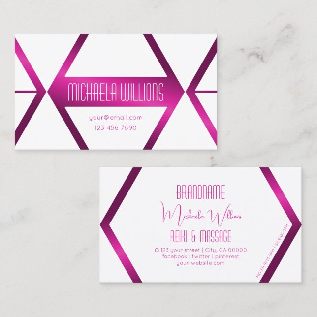 Stylish White Geometric with Shimmery Pink Elegant Business Card (Front/Back)