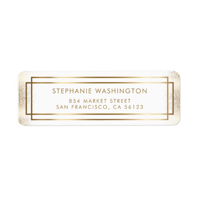 Stylish White & Gold Border Wedding Label (Front)