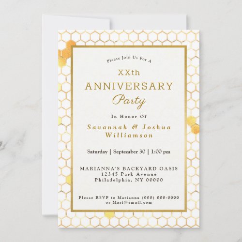 Stylish White Gold Honeycomb Anniversary Invitation