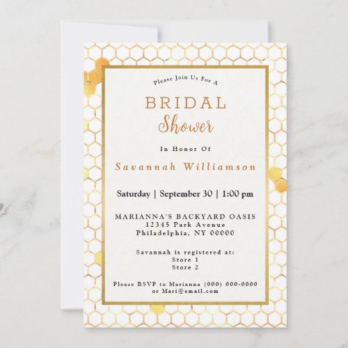 Stylish White Gold Honeycomb Bridal Shower Invitation