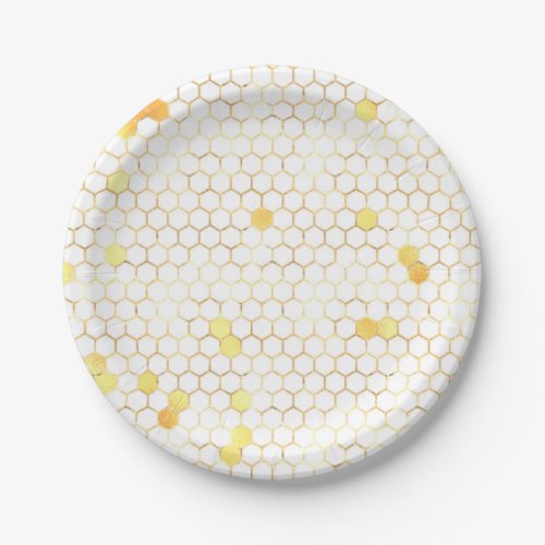 Stylish White Gold Honeycomb Paper Plates