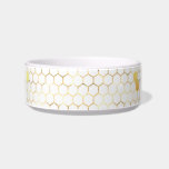 Stylish White Gold Honeycomb Pet Bowl