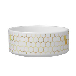 Stylish White Gold Honeycomb Pet Bowl