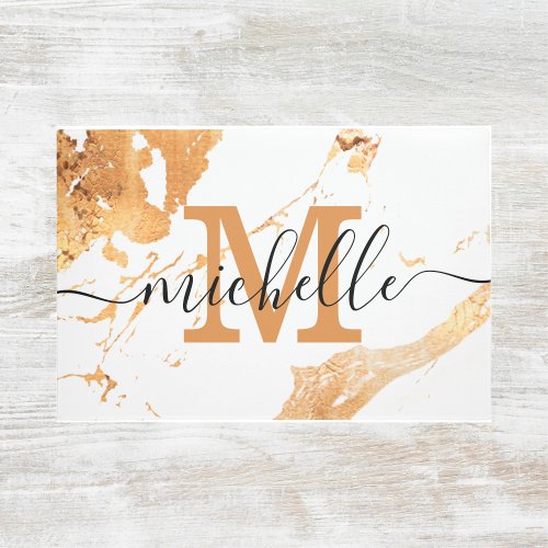 Stylish White Gold Marble Stone Chic Monogram  Doormat