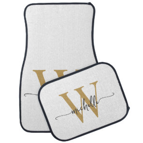 Stylish White Gold Monogram Name Girly Script Car Floor Mat