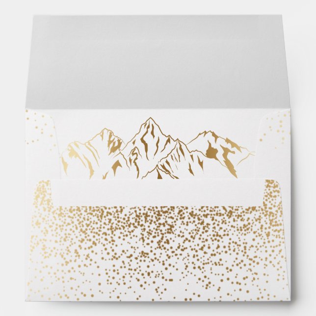 Stylish White & Gold Mountain Wedding Envelope (Back (Bottom))