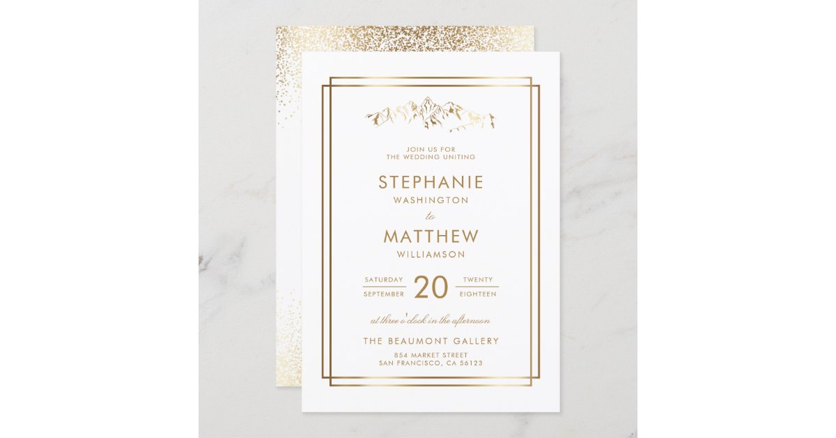 Stylish White & Gold Mountain Wedding Invitation | Zazzle