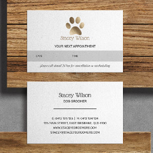 Stylish White Gold Paw Print Logo Appointment Card