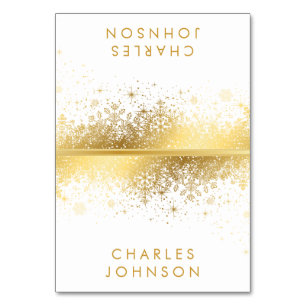 Stylish White & Gold Snowflakes Place Cards