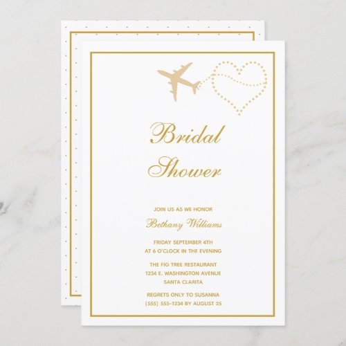 Stylish White Gold Travel Bridal Shower Invitation