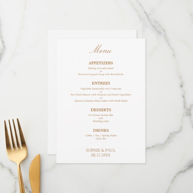Stylish White Golden Beige Wedding Menu (Front/Back In Situ)
