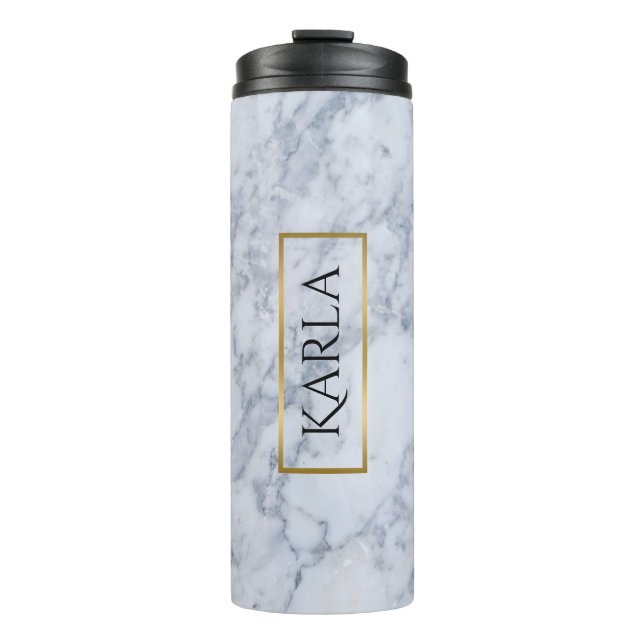Stylish White & Gray Marble Print Thermal Tumbler (Front)