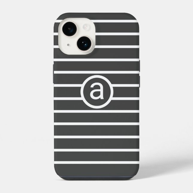 Stylish White gray pattern Monochromatic Name Iphone Case (Back)