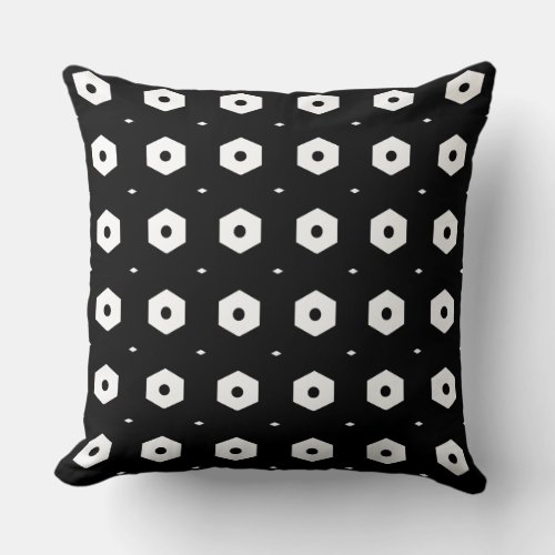 Stylish White Hexagon on Black Throw Pillow
