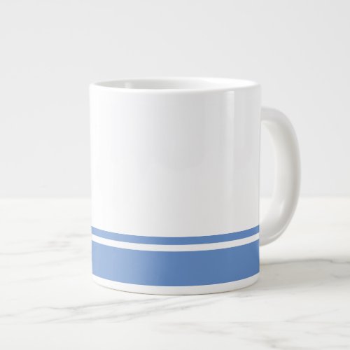 Stylish White Light Blue Bottom Rim Accent Stripes Giant Coffee Mug