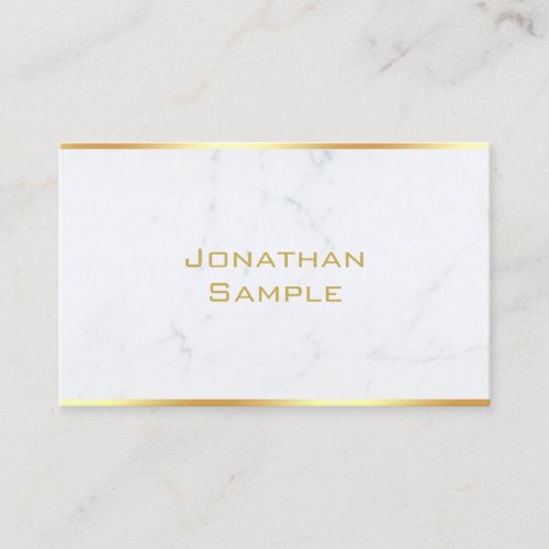 Stylish White Marble Gold Text Template Modern Business Card