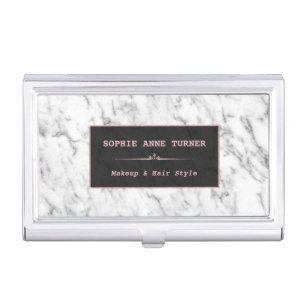 Stylish White Marble Rose Gold Makeup Artist Case For Business Cards